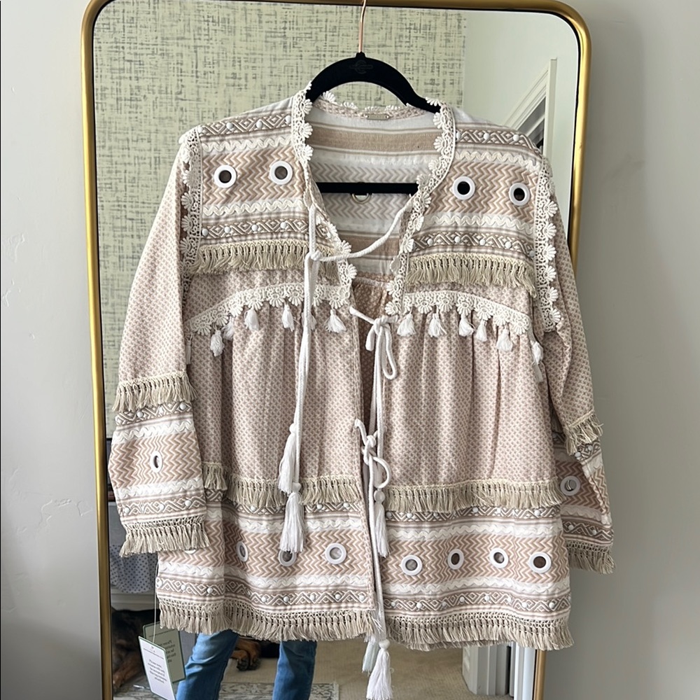 Dodo Baror Bohemian Beige Tassel Blouse